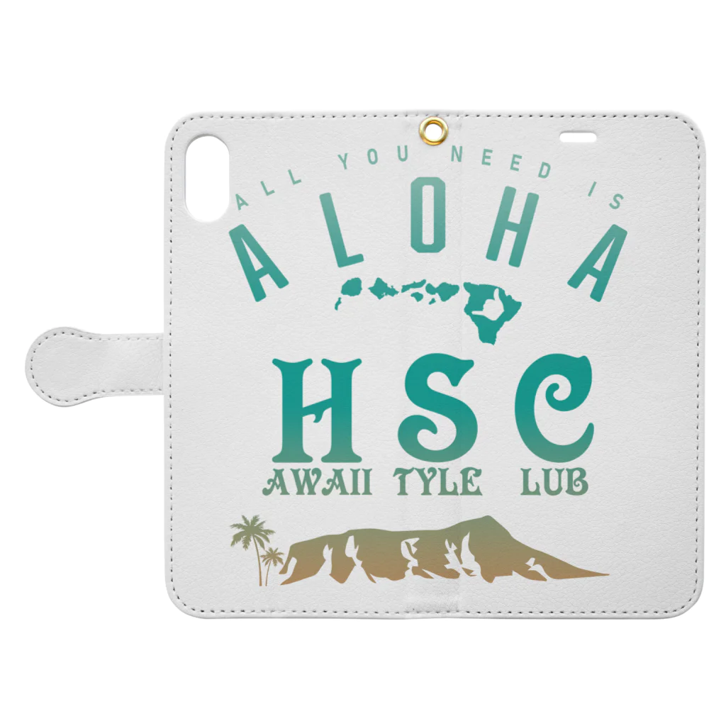 ハワイスタイルクラブのH.S.C. Gradation 手帳型スマホケースを開いた場合(外側)