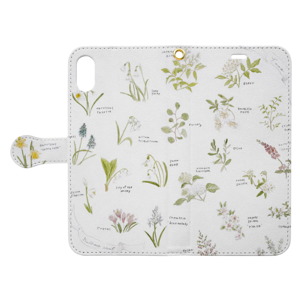 mika yoshidaの植物スケッチ 樹と球根 Book-Style Smartphone Case:Opened (outside)