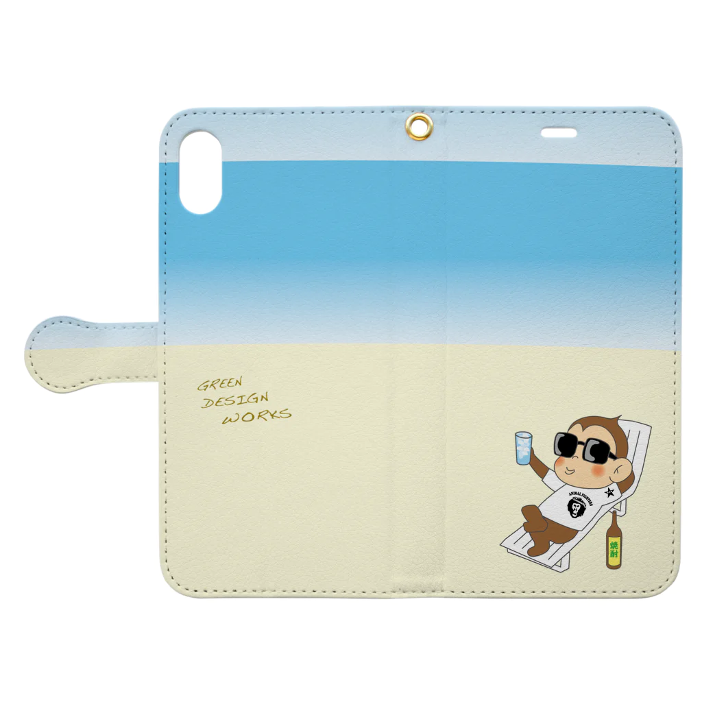 GREEN DESIGN WORKS　グリーンデザインワークスのアニマル君　手帳型iPhoneケース Book-Style Smartphone Case:Opened (outside)