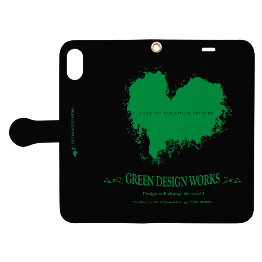 GREEN DESIGN WORKS　グリーンデザインワークスの屋久島ウィルソンハート　手帳型iPhoneケース Book-Style Smartphone Case:Opened (outside)