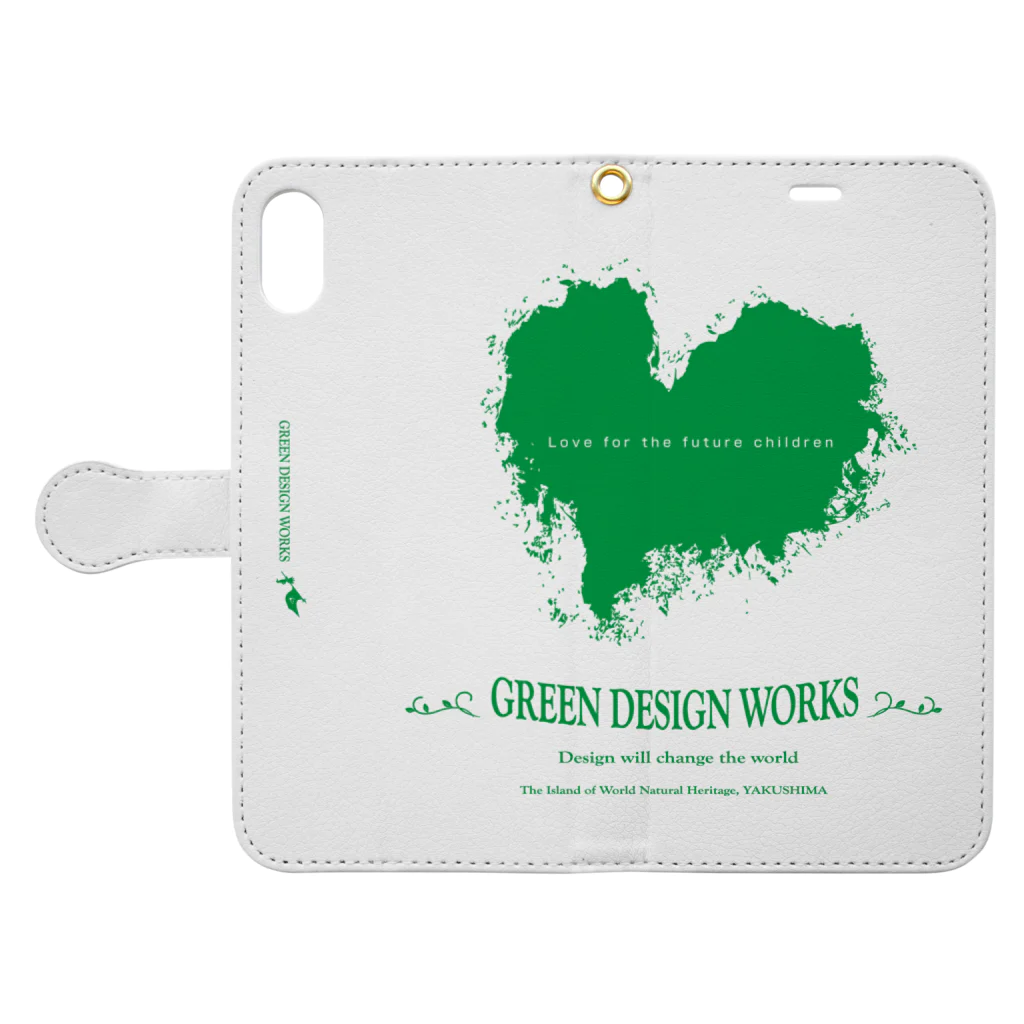 GREEN DESIGN WORKS　グリーンデザインワークスの屋久島ウィルソンハート　手帳型iPhoneケース 手帳型スマホケースを開いた場合(外側)