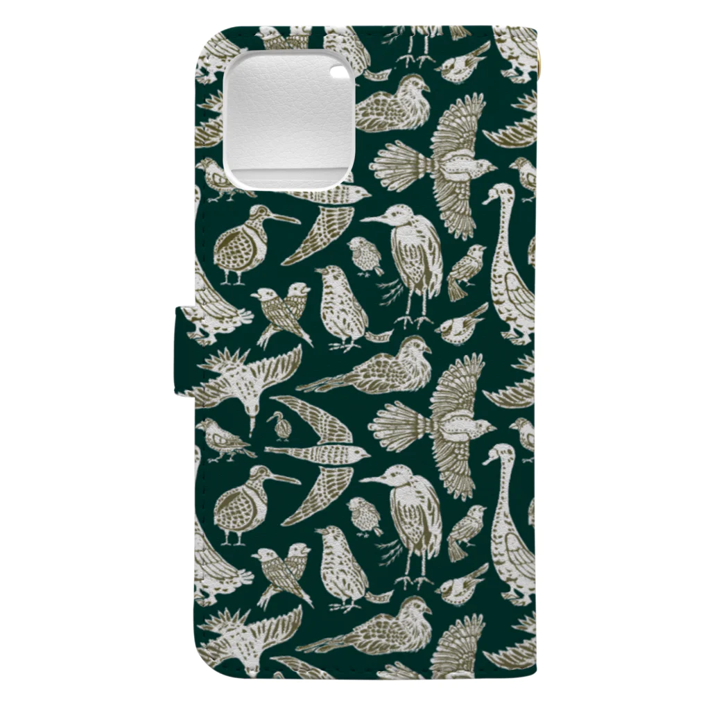 イジャクノ絨毯 ｜ IJAKUCARPETの鳥ちらし（グリーン） Book-Style Smartphone Case :back