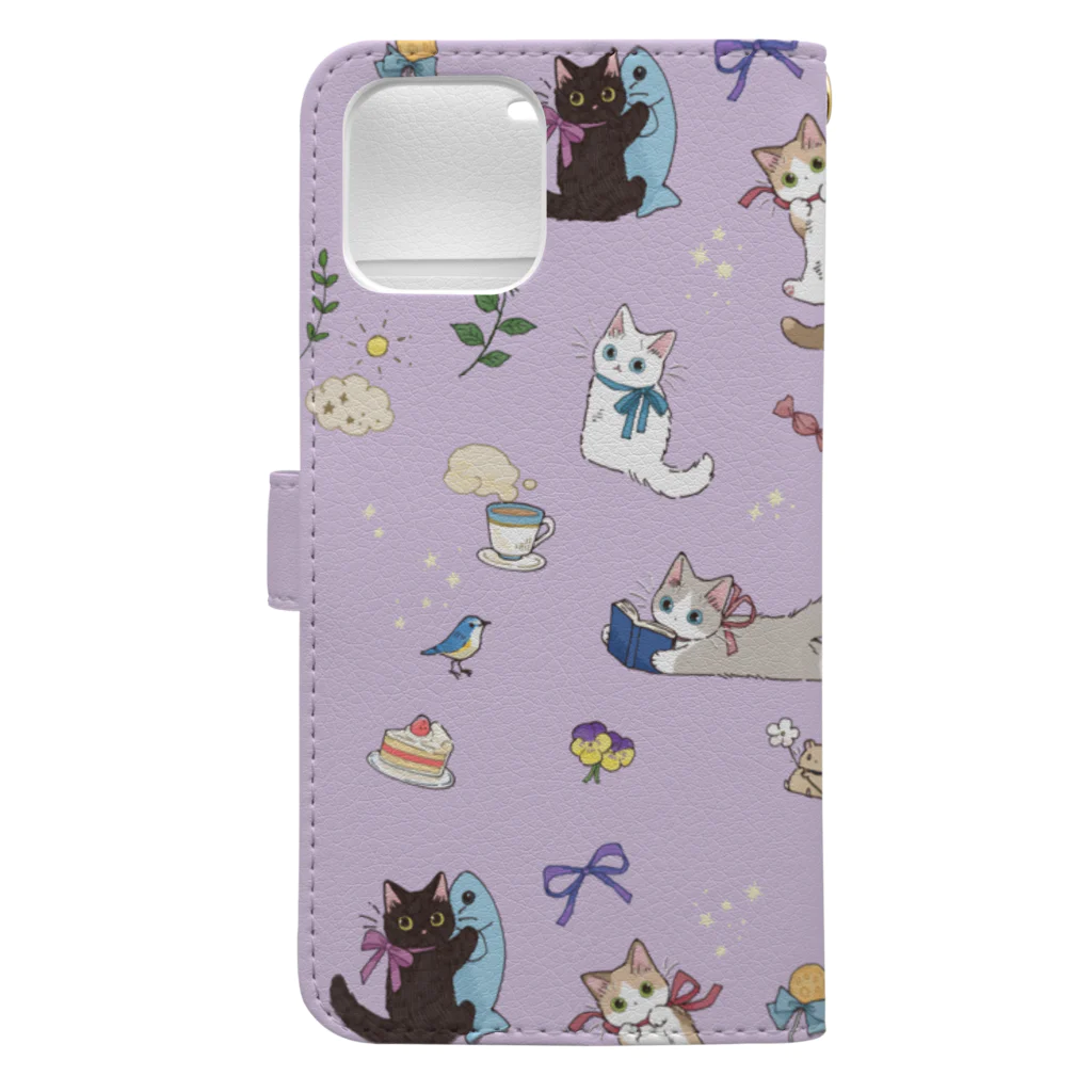 たたメーピーのたたメーピー〈Relax time✨🐈🌿/パープル〉 Book-Style Smartphone Case :back