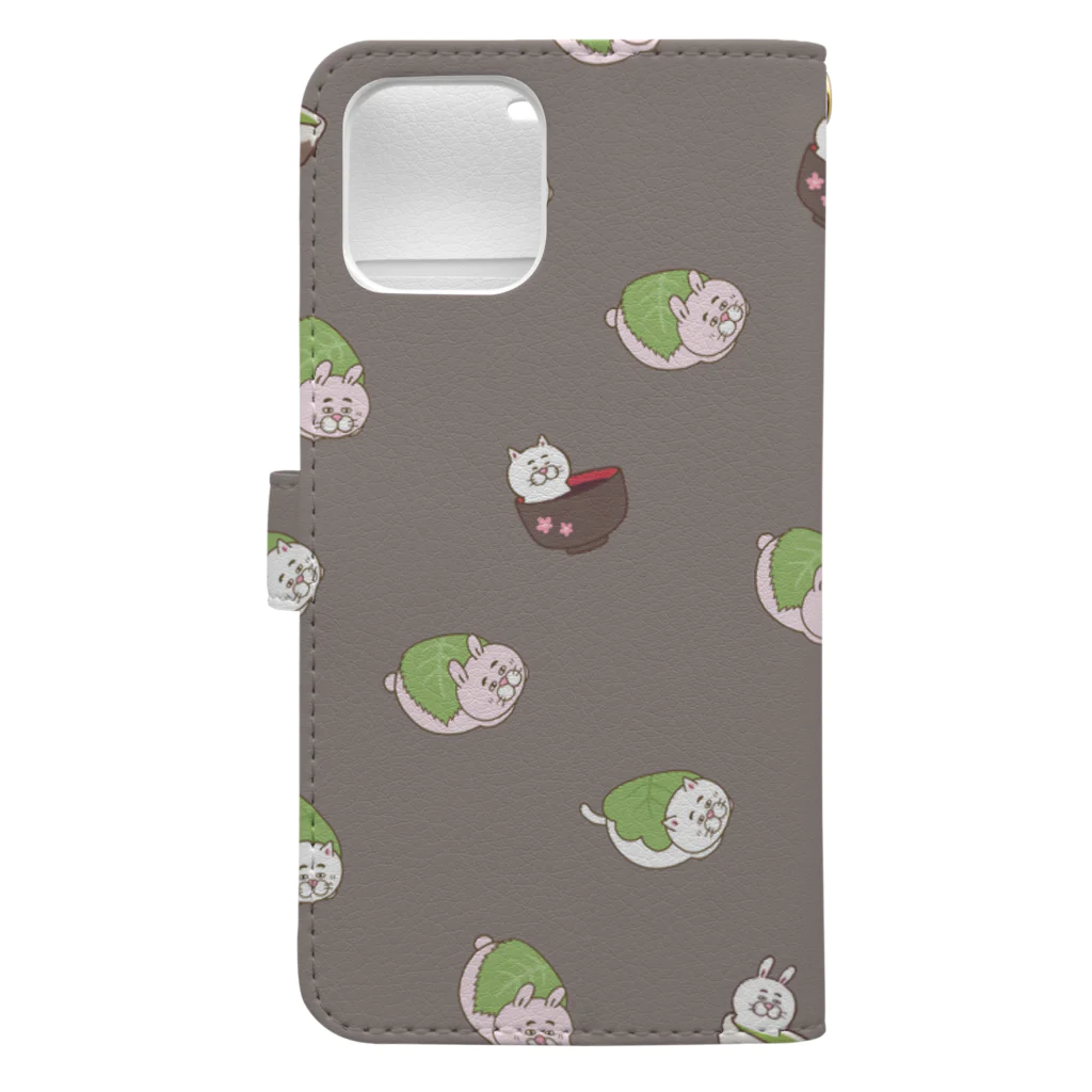 目つきの悪い猫＠いけやけいの和菓子にゃんこ ダークブラウン Book-Style Smartphone Case :back