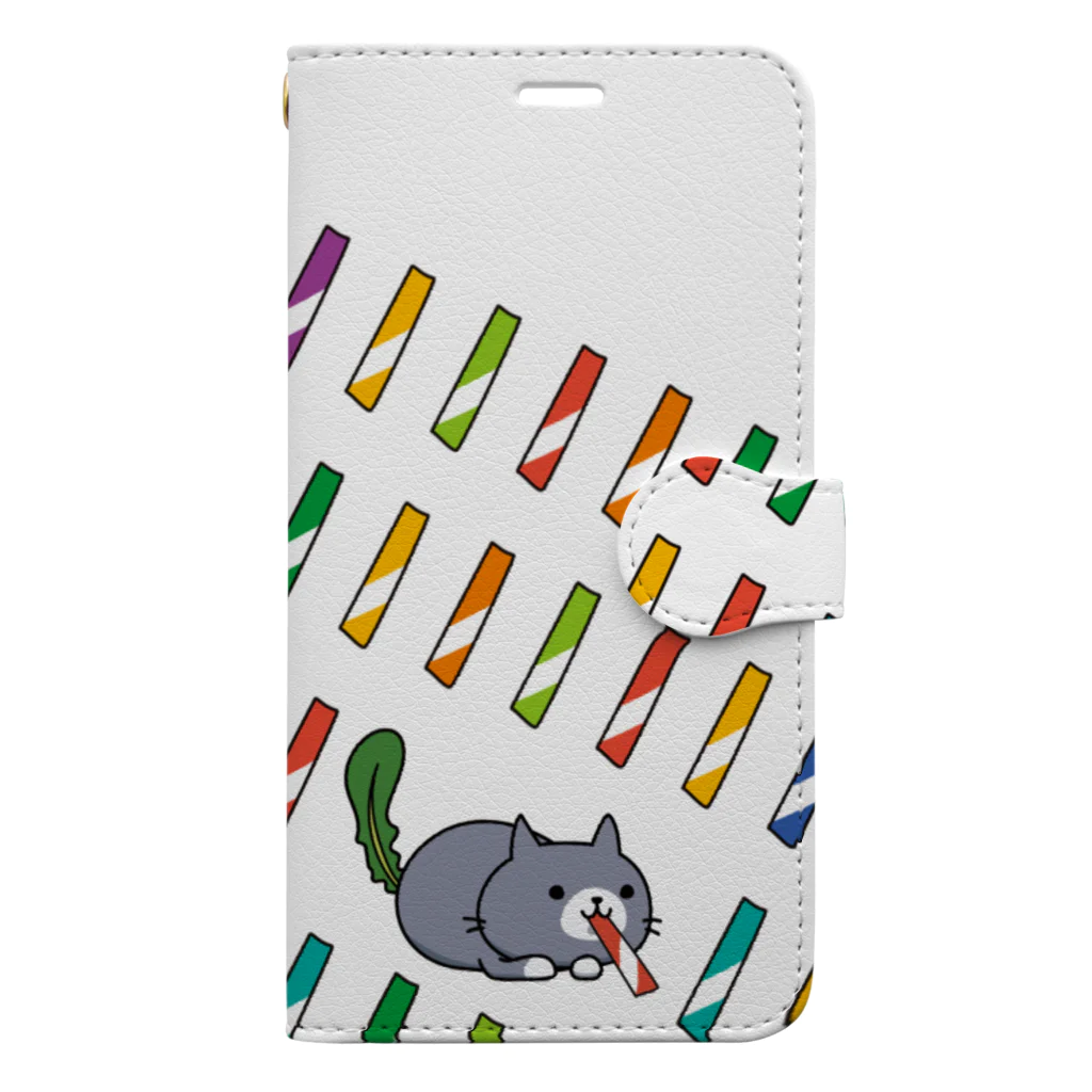 ユニコスタンプ®ストアのにゃっこら 好物にうもれる飼い猫 / NYACO-PBSC-S-0001S Book-Style Smartphone Case