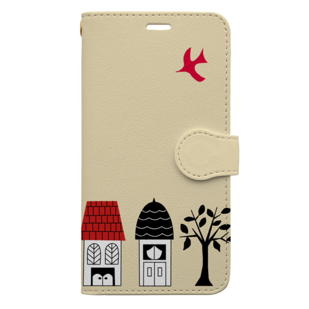 satoharuの赤い鳥と家並み Book-Style Smartphone Case