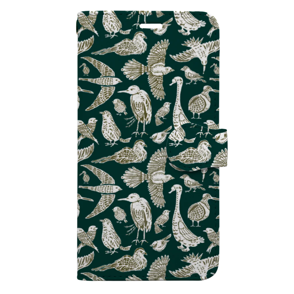 イジャクノ絨毯 ｜ IJAKUCARPETの鳥ちらし（グリーン） 手帳型スマホケース