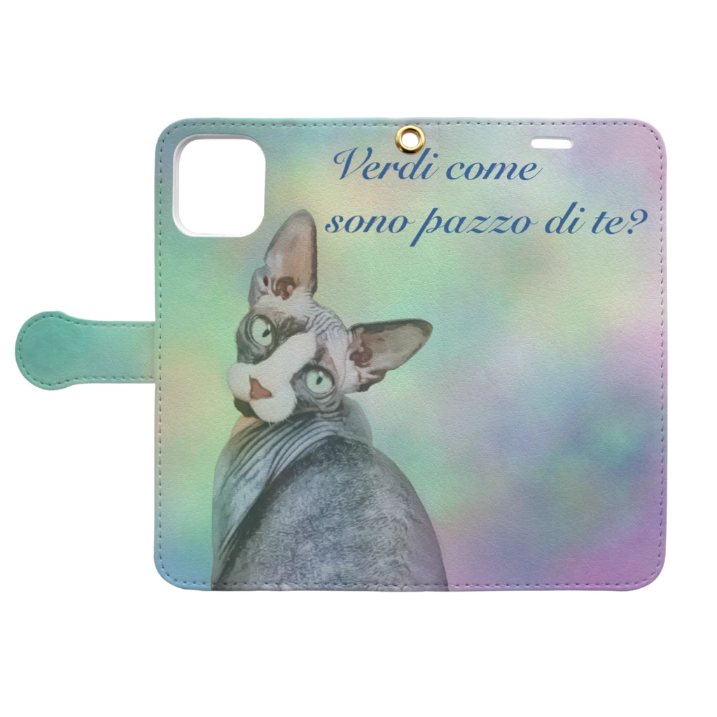 Fios shopのVedi come sono pazzo di te?スフィンクス猫 Book-Style Smartphone Case:Opened (outside)