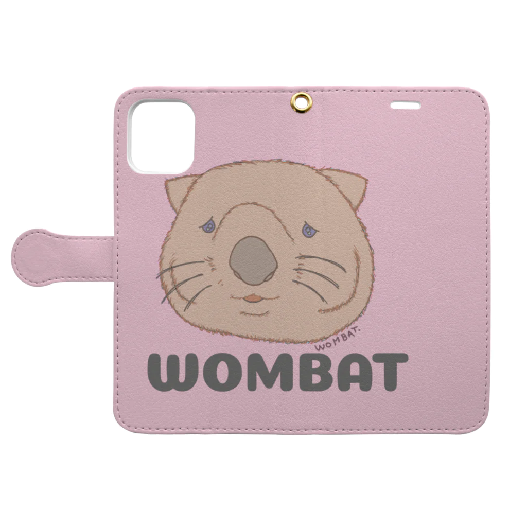 🍎デグーと服と雑貨屋さん🍏のWOMBAT🌸PINK   #ウォンバットグッズ Book-Style Smartphone Case:Opened (outside)