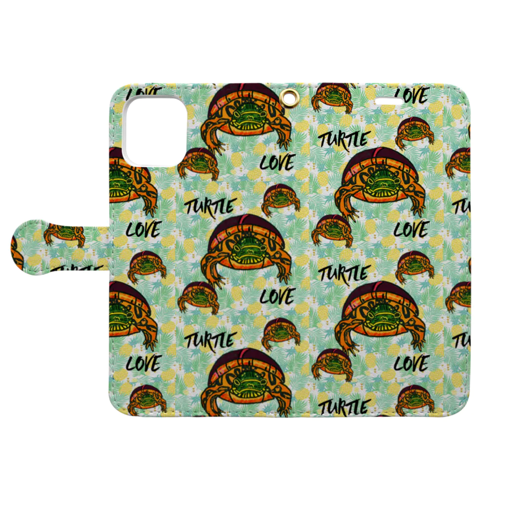 316(MIHIRO)のアカセスジガメちゃん turtleらぶ Book-Style Smartphone Case:Opened (outside)