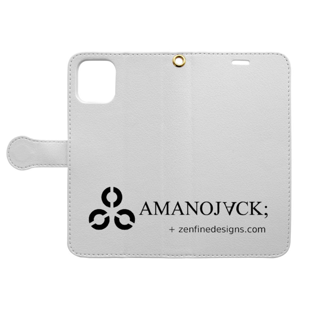 AMANOJVCKの透過！AMANOJVCKロゴ 手帳型スマホケースを開いた場合(外側)