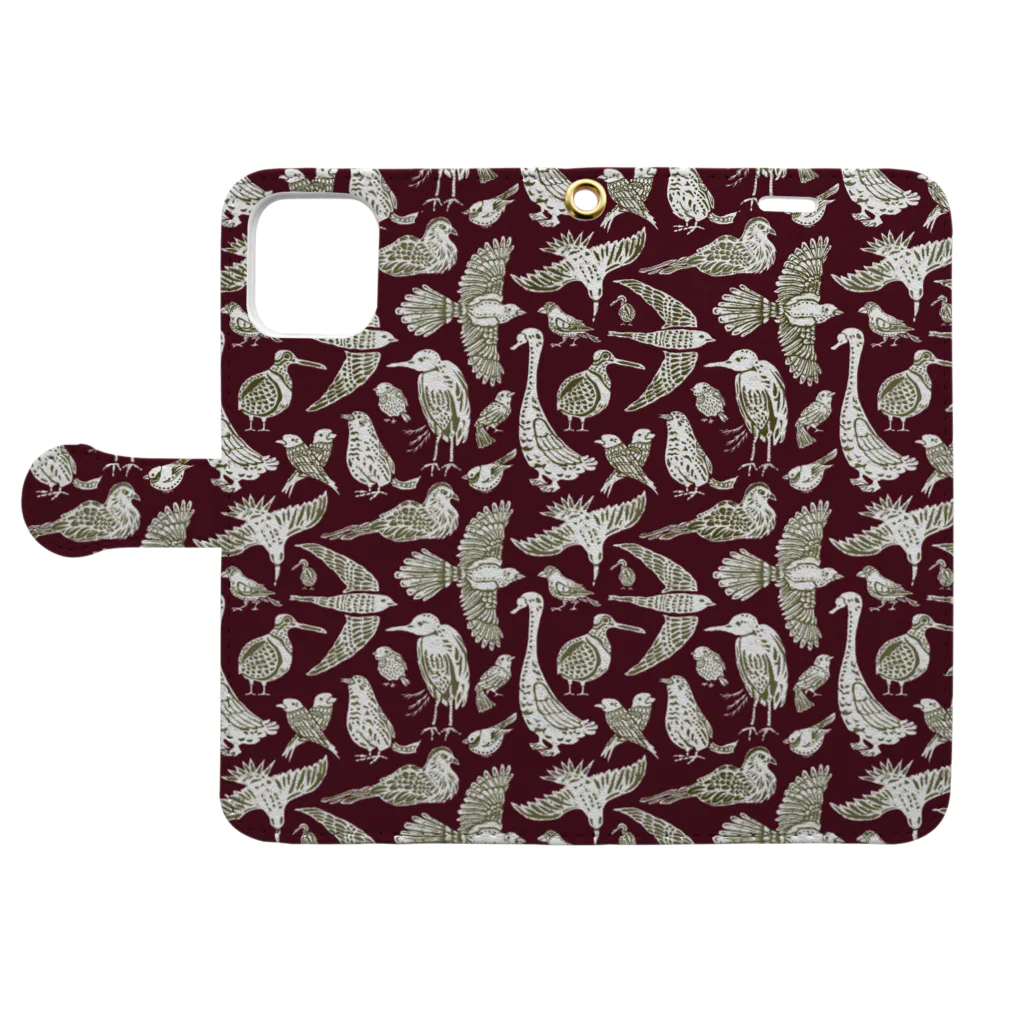 イジャクノ絨毯 ｜ IJAKUCARPETの鳥ちらし（レッド） Book-Style Smartphone Case:Opened (outside)