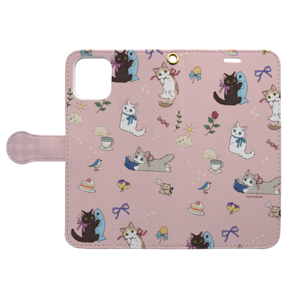 たたメーピーのたたメーピー〈Relax time✨🐈🌿/ピンク〉 Book-Style Smartphone Case:Opened (outside)