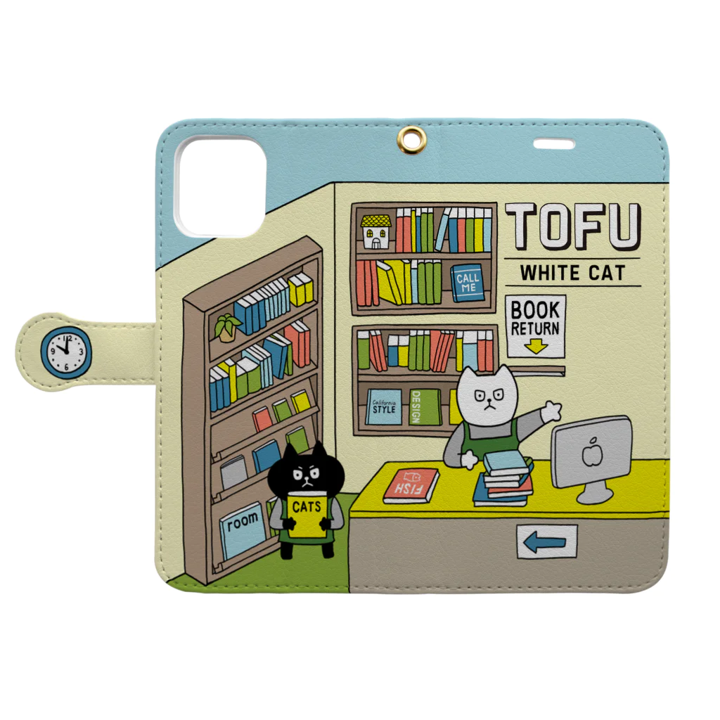 しろねこトーフのトーフLibrary Book-Style Smartphone Case:Opened (outside)