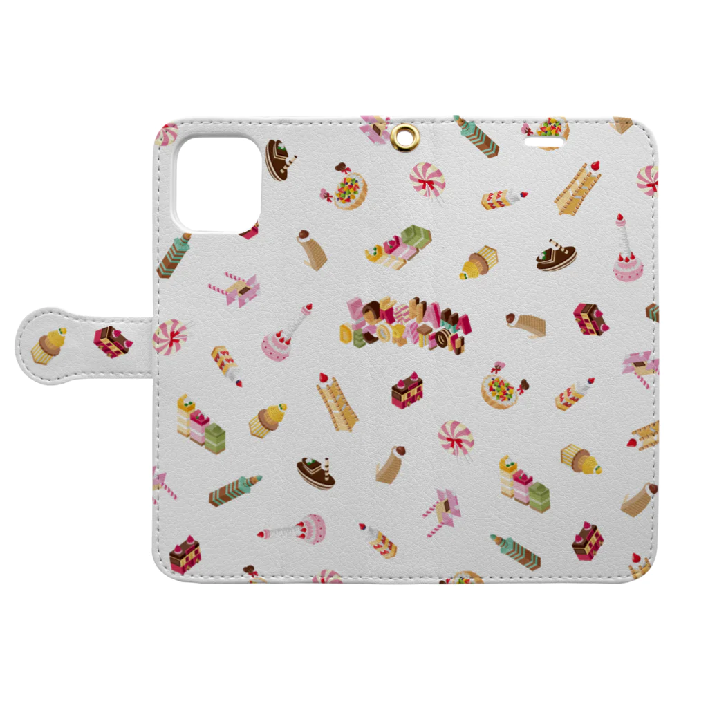 Atelier ZakiのハマDeco手帳型スマホケース ランダム散らしVer Book-Style Smartphone Case:Opened (outside)