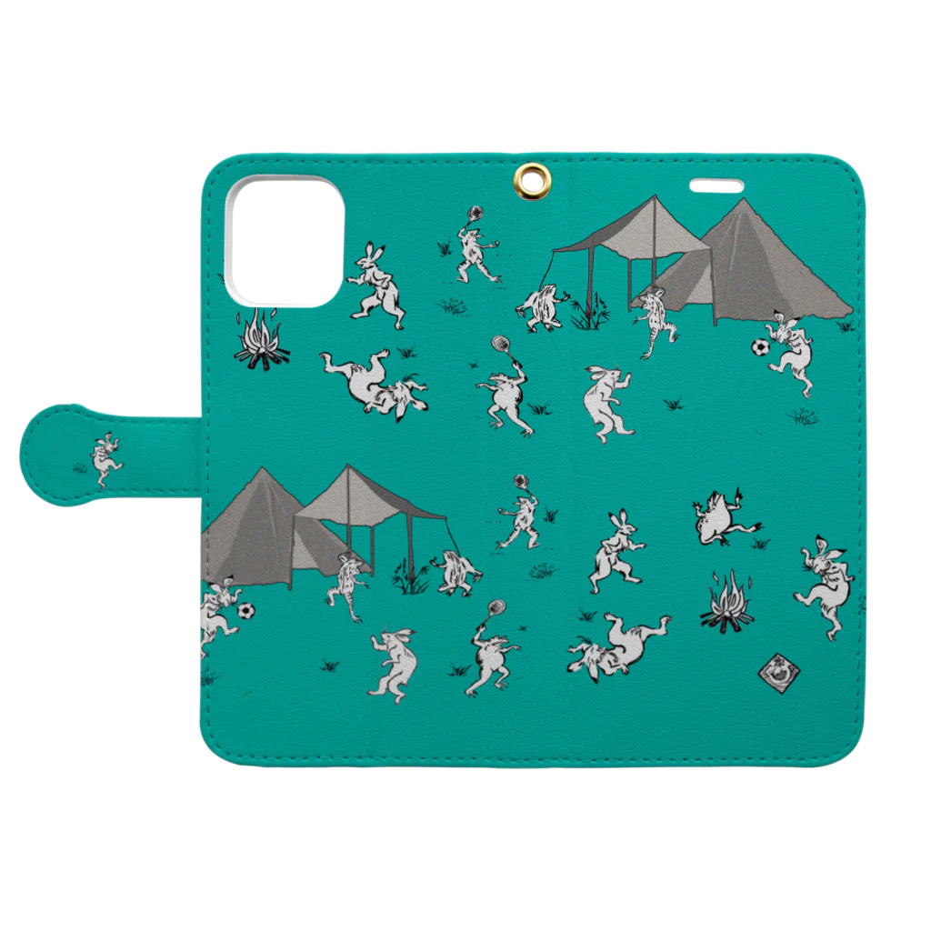 WAMI ARTの野営(キャンプ)ハイシーズン Book-Style Smartphone Case:Opened (outside)