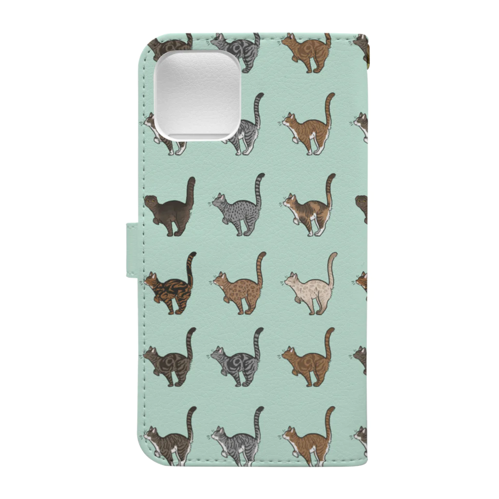 豆つぶのTabbies Cat（総柄） Book-Style Smartphone Case :back