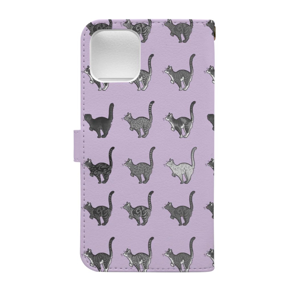 豆つぶのTabbies Cat（総柄） Book-Style Smartphone Case :back