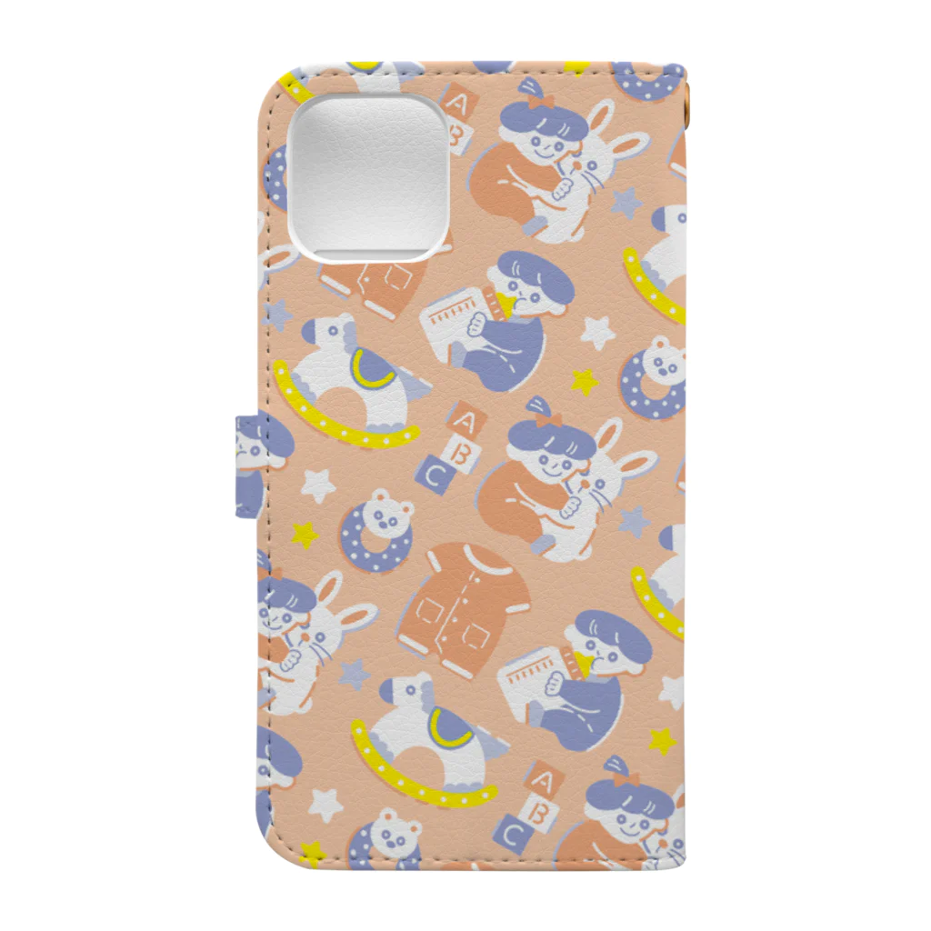 Textile for Babyの赤ちゃんのおもちゃ箱(オレンジ) Book-Style Smartphone Case :back