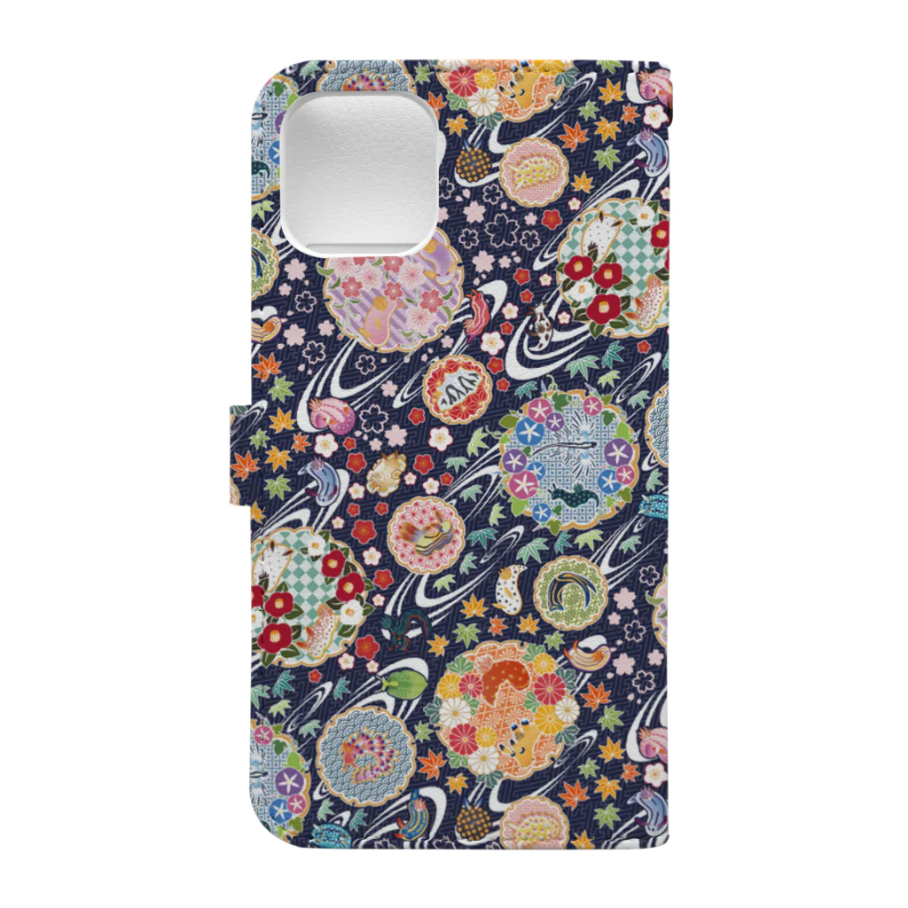 浅見௨どりふ　はる☆どりのウミウシ和柄　青 Book-Style Smartphone Case :back