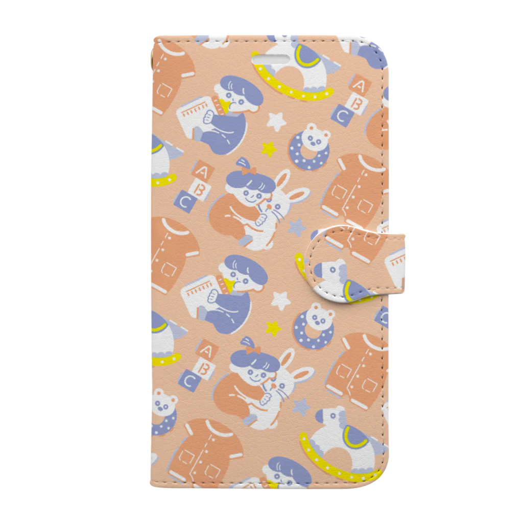 Textile for Babyの赤ちゃんのおもちゃ箱(オレンジ) 手帳型スマホケース