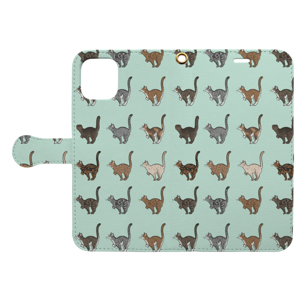 豆つぶのTabbies Cat（総柄） Book-Style Smartphone Case:Opened (outside)