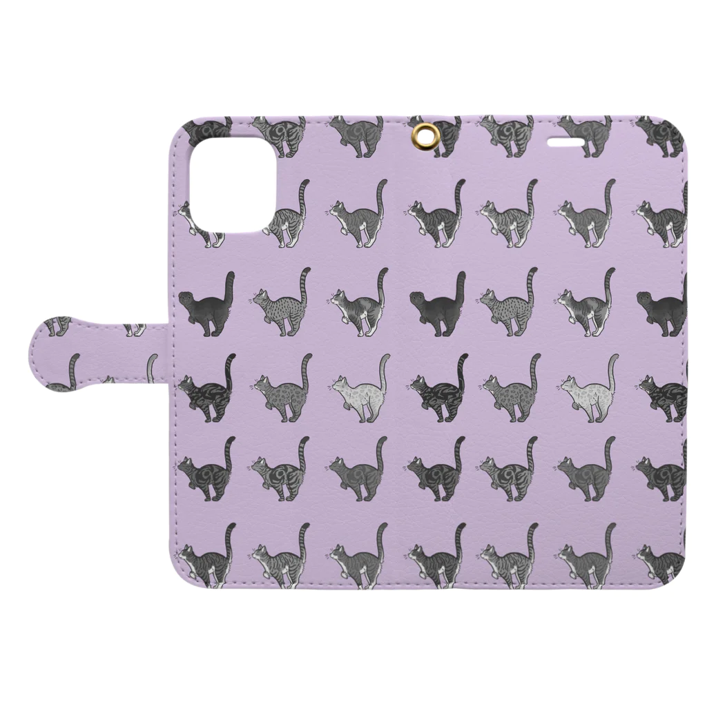 豆つぶのTabbies Cat（総柄） Book-Style Smartphone Case:Opened (outside)