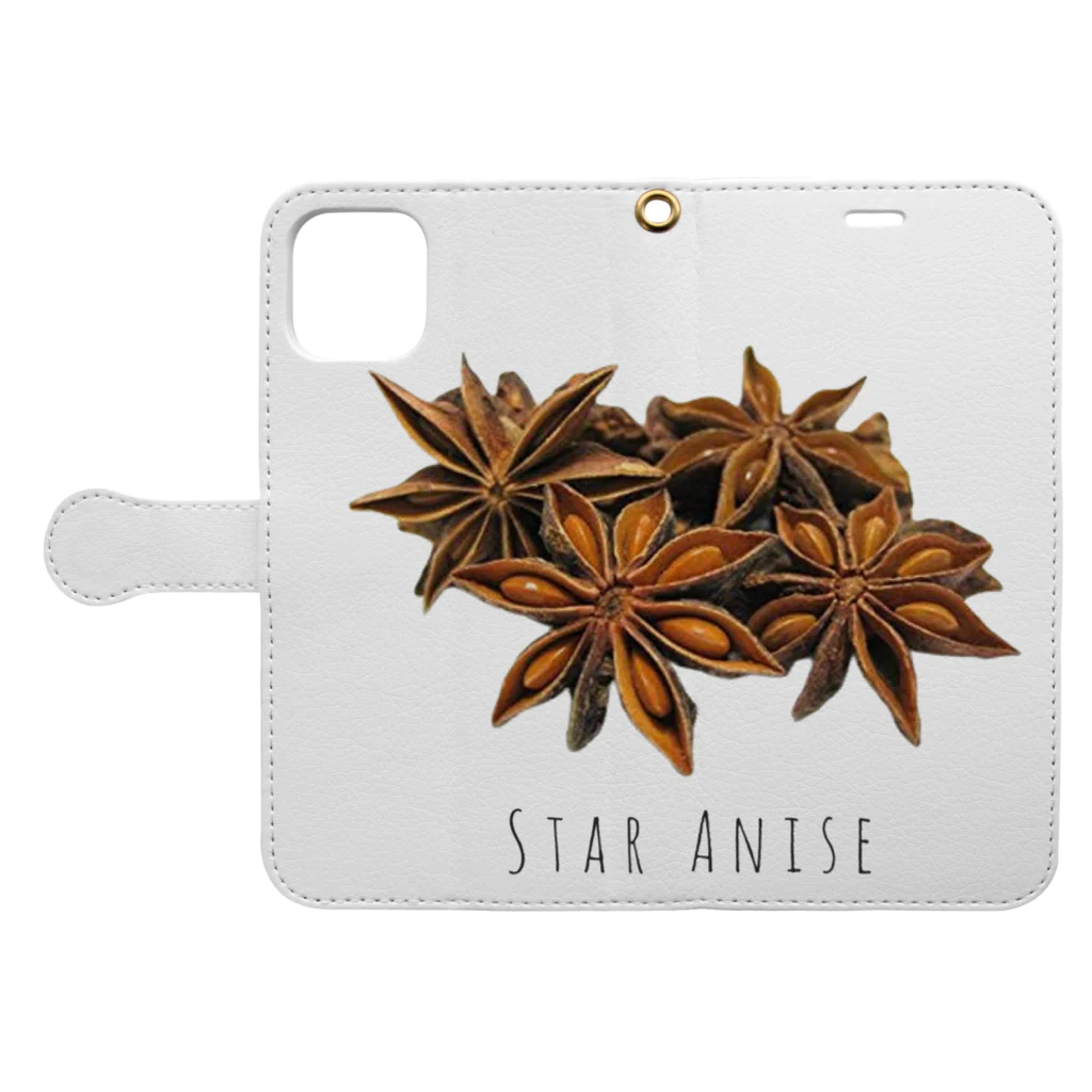 テイク コーポレーションのSTAR ANISE 手帳型スマホケースを開いた場合(外側)