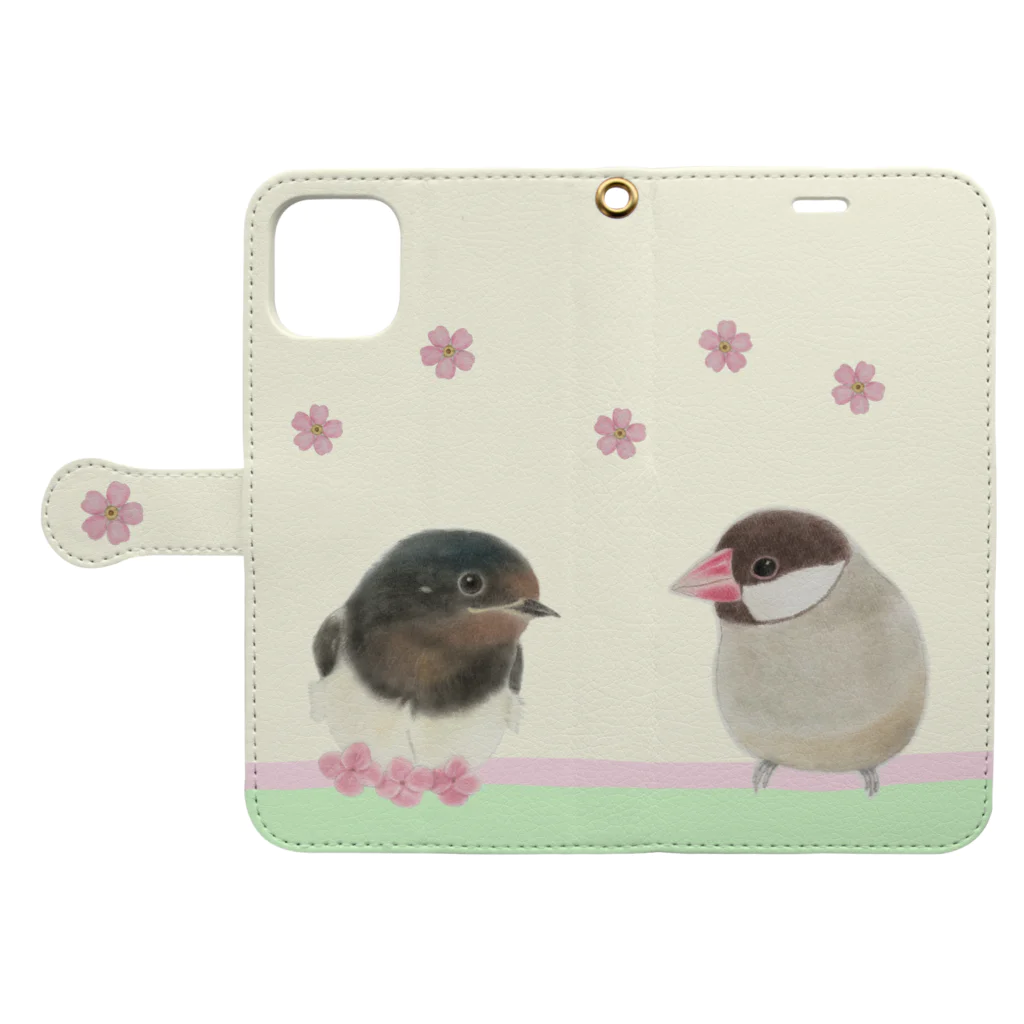 京都・丹後のぼくそう屋さんのつばめさんと文鳥さん Book-Style Smartphone Case:Opened (outside)