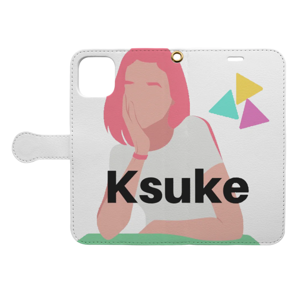 KsukeのKsuke ロゴ 手帳型スマホケースを開いた場合(外側)