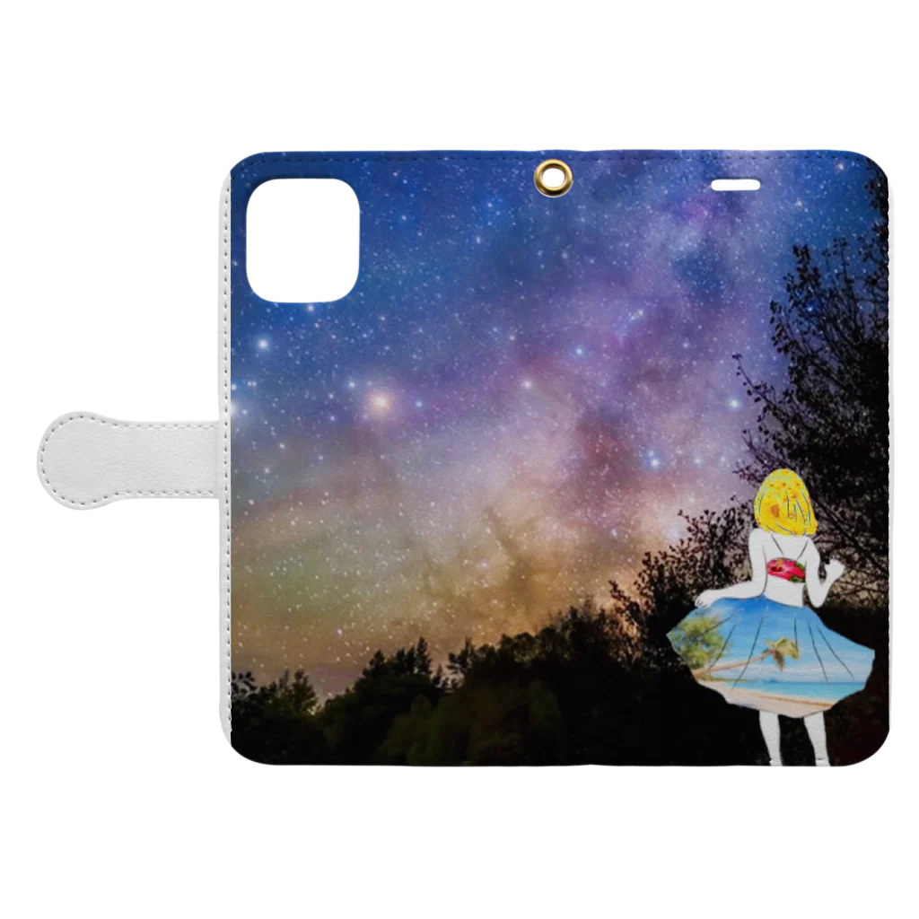 Ksukeのガール×写真×夜空 Book-Style Smartphone Case:Opened (outside)