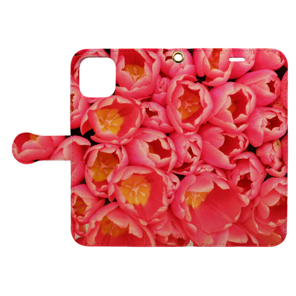 Tabbiesのピンクの花束 Book-Style Smartphone Case:Opened (outside)