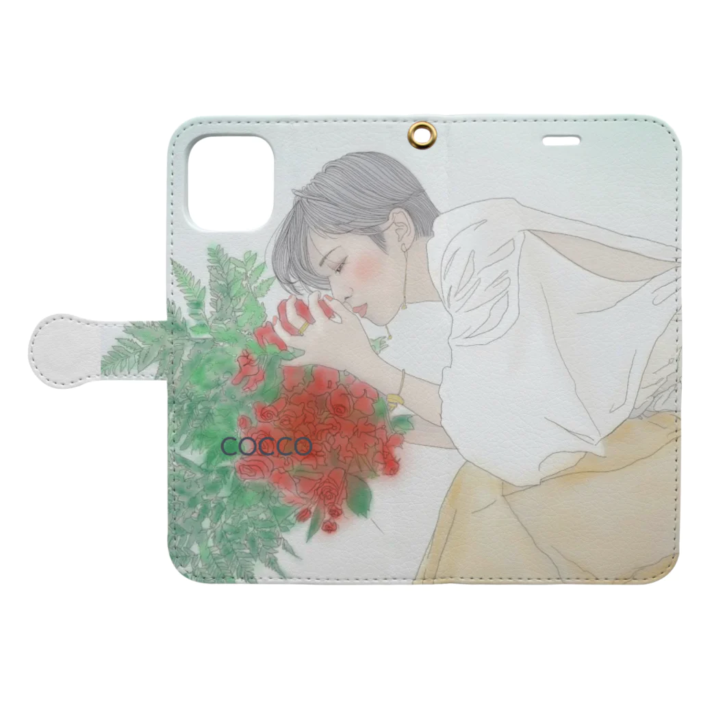 こっこさんのお店のダンサーシリーズ　1 「花の香り」 Book-Style Smartphone Case:Opened (outside)