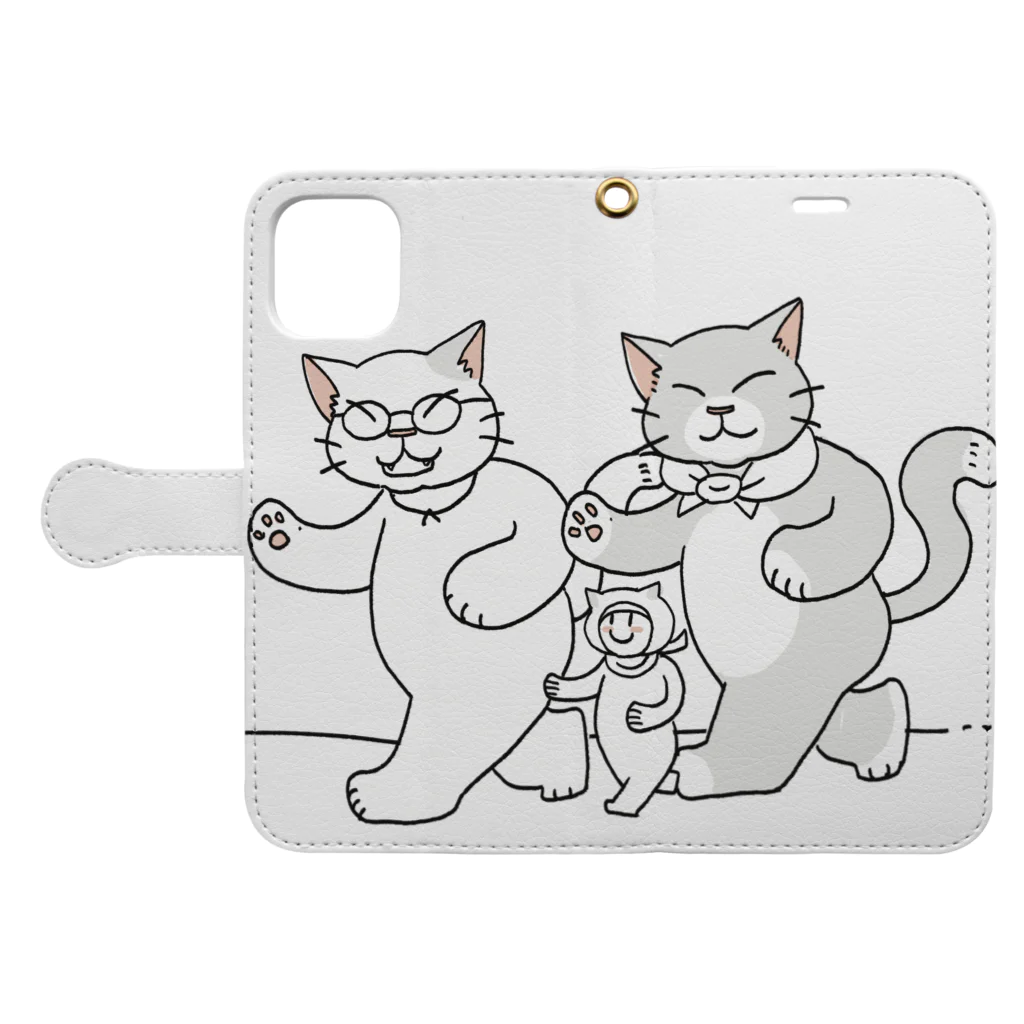 NEKOGETの散歩するにゃーん Book-Style Smartphone Case:Opened (outside)