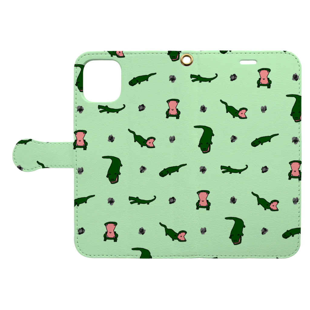 ゆるいイラストのアイテム - イラストレーターハセガワのワニと小石 Book-Style Smartphone Case:Opened (outside)