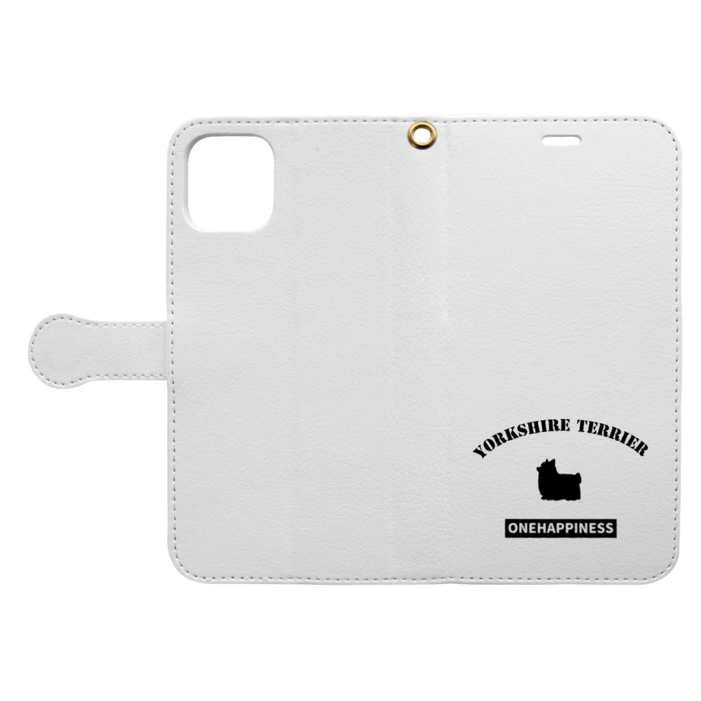 onehappinessのONEHAPPINESS　ヨークシャーテリア Book-Style Smartphone Case:Opened (outside)