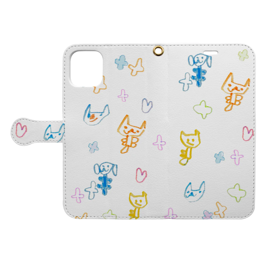 しろくまとツバメʕ•ᴥ•ʔ の５歳児ねこねこスマホ手帳ケース Book-Style Smartphone Case:Opened (outside)