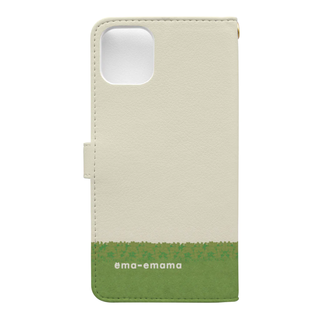 やたにまみこのiPhone 11用◆ema-emama『happiness-clover』 Book-Style Smartphone Case :back