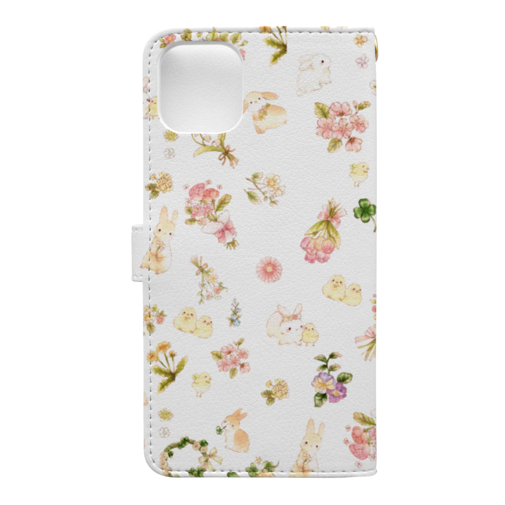 ことりはなのうさぴよと花柄 Book-Style Smartphone Case :back