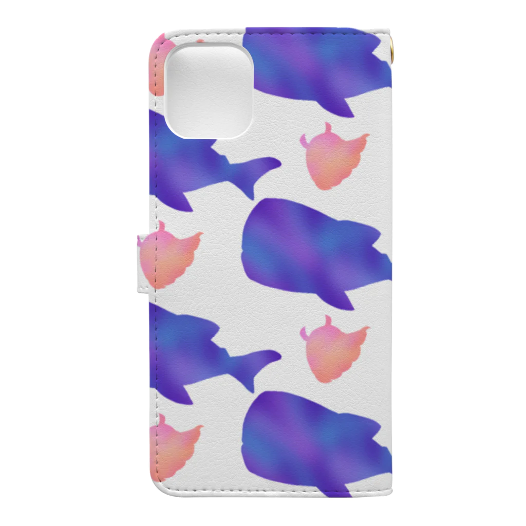 リリラレのハリスパ シルエット総柄🐠ホワイト Book-Style Smartphone Case :back