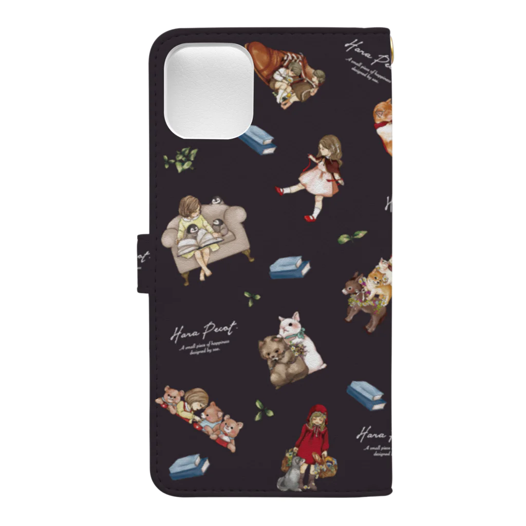 sae. のHara Pecotな童話 (チャコールブラック）iPhone X/XS/XR/XS Max/11/11 Pro/11Pro Max用配置 Book-Style Smartphone Case :back