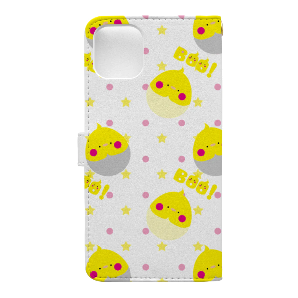 Boo!のまんまるいんこ　iPhone１１ Book-Style Smartphone Case :back