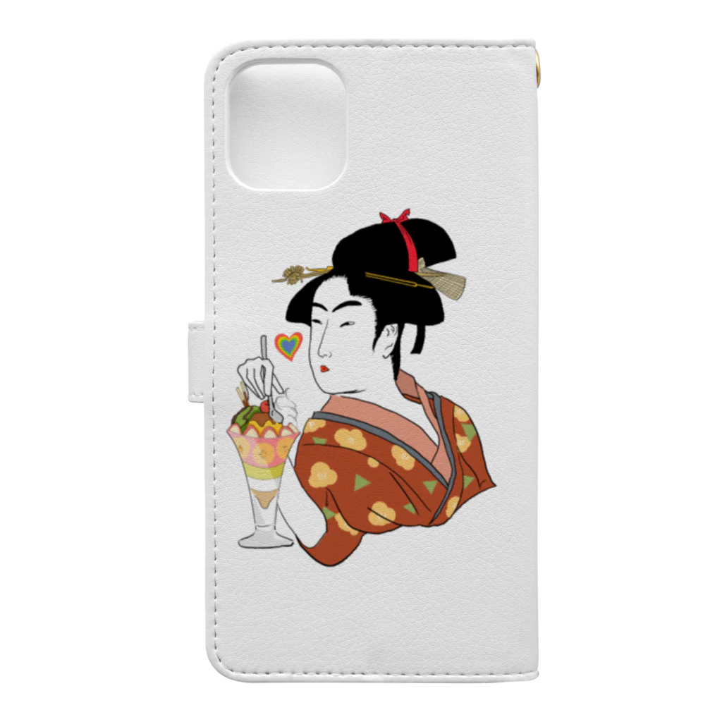 浮世絵プラス【GRAY PLUS】の浮世絵女性＋パフェ Book-Style Smartphone Case :back