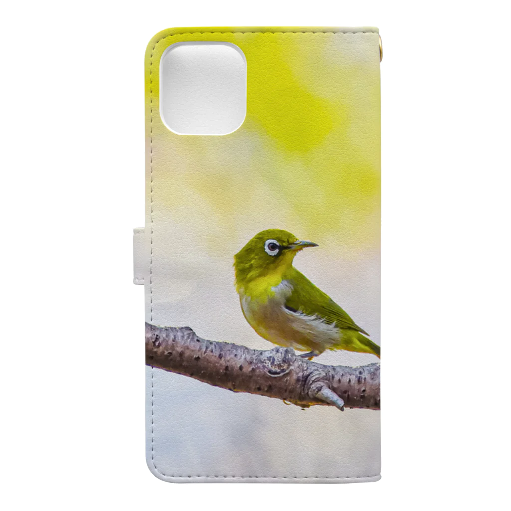 “すずめのおみせ” SUZURI店のメジロ（lovely bird） Book-Style Smartphone Case :back