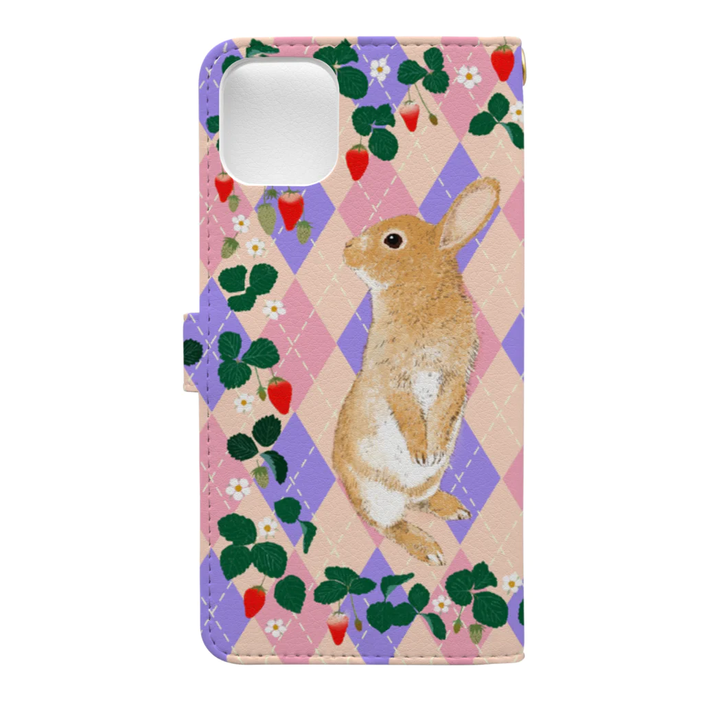 yuriko_minaminのうさぎと苺 Book-Style Smartphone Case :back