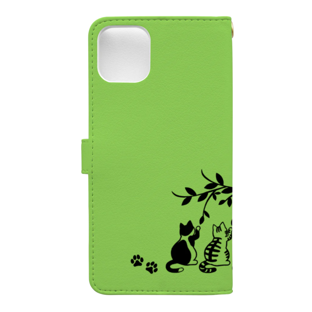 MegSan's free design🌷のシンクロにゃんこ green Book-Style Smartphone Case :back