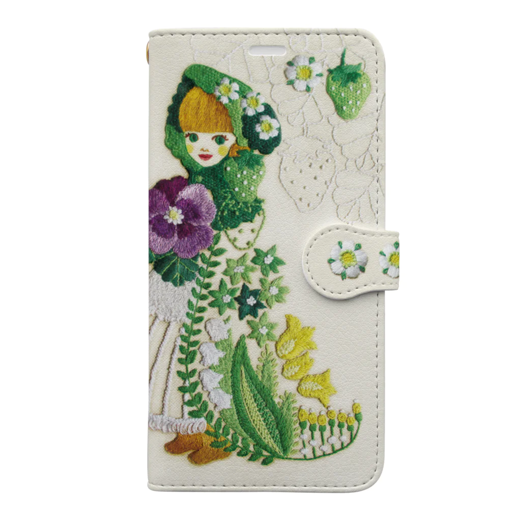 シーモア（she+more）の（iphone11/12/）苺と花のケープ 手帳型スマホケース