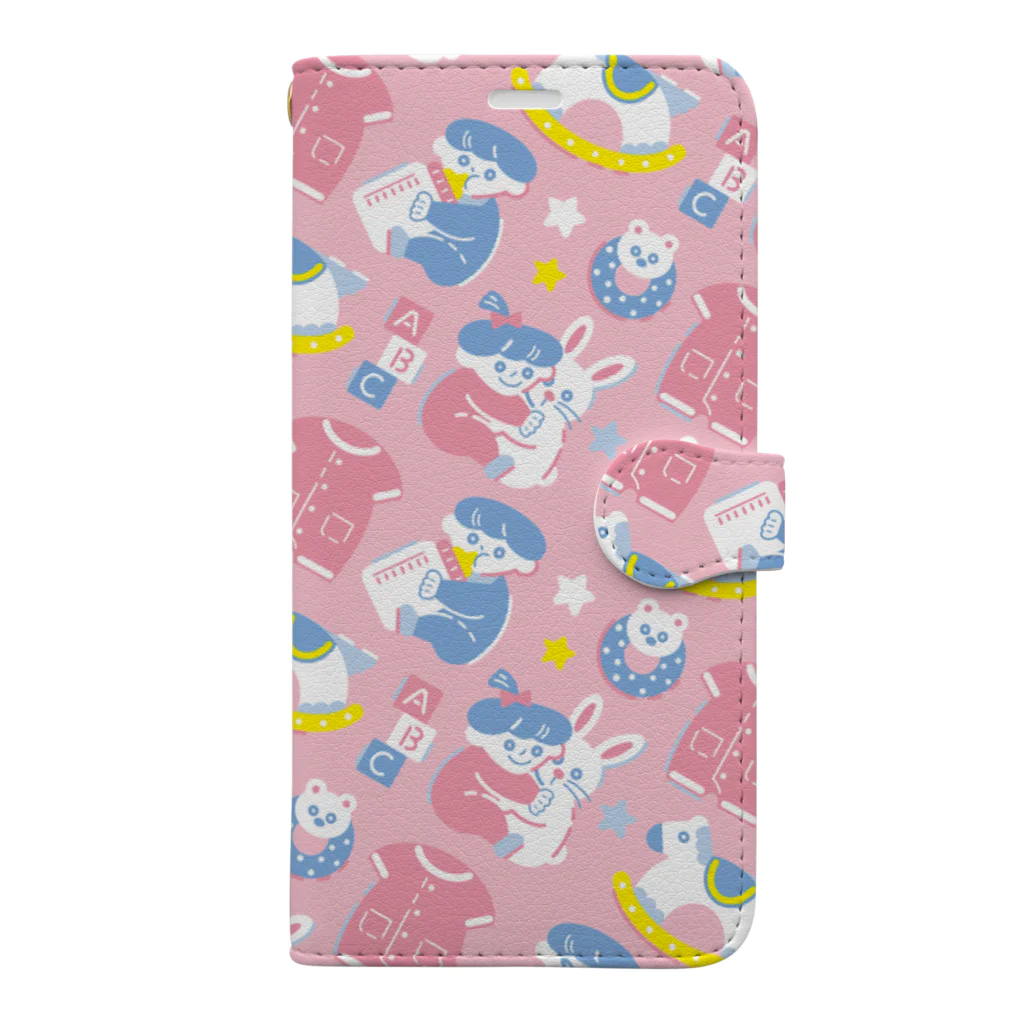 Textile for Babyの赤ちゃんのおもちゃ箱(ピンク) 手帳型スマホケース