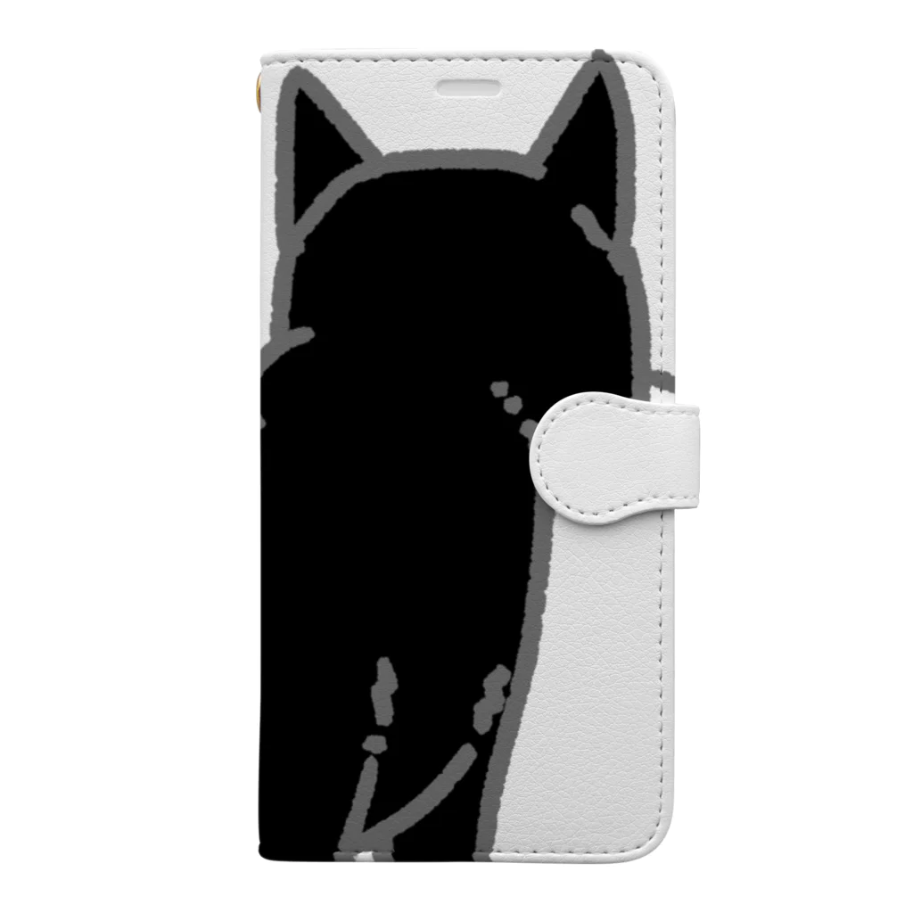 Riotoのねこけつω（黒猫、アップ） 手帳型スマホケース