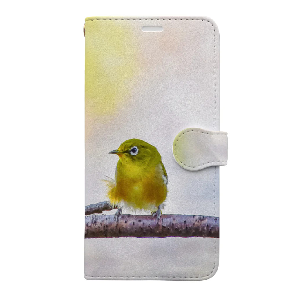“すずめのおみせ” SUZURI店のメジロ（lovely bird） 手帳型スマホケース